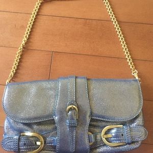 JIMMY CHOO METALLIC BLUE TULITA CLUTCH
